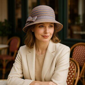 Rare Vintage Lady Rachel Italian Straw Hat – Lavender & Gold Ribbon Bow
